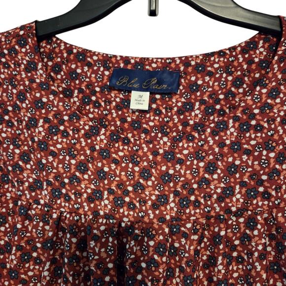 Blue Rain Floral Peasant Blouse Puffy Sleeves sz medium - Picture 2 of 8